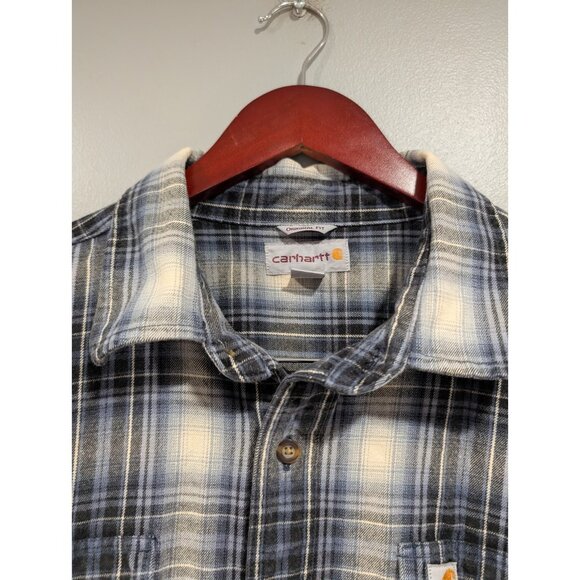 Carhartt Relaxed Fit Flannel Shirt Mens L Plaid Casual Button Down Pocket Blue - Picture 7 of 16